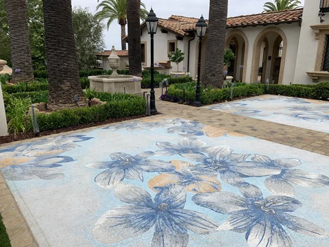 Intricate floral mosaic courtyard paving