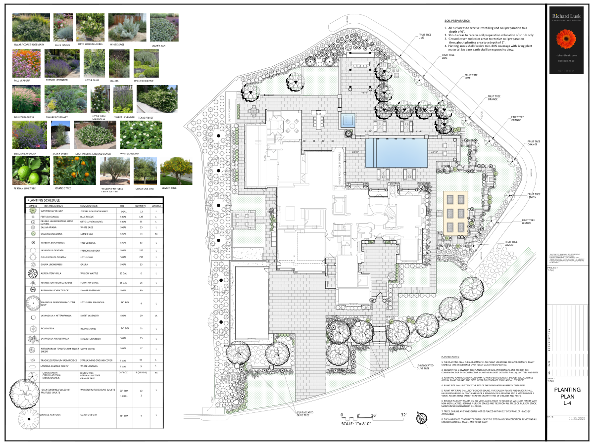 Residential planting plan with plant palette and schedule